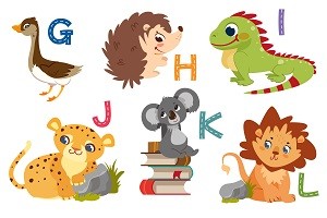در این تصویر که بصورت انیمیشنی می باشد حیوانات با حروف الفبای متناظر انگلیسی نقاشی کشده شده است. جوجه تیغی ، شیر و ...